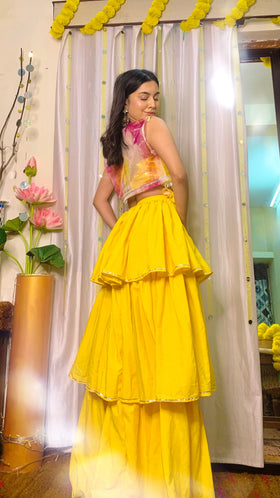 Tri-Layer Ruffle Lehenga with Tie-Dye jacket