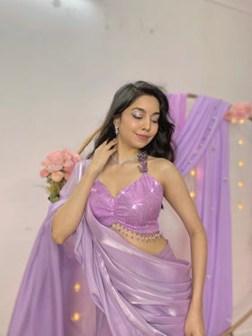 Lilac Butterfly Sequin Saree