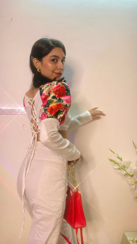Floral Puff Sleeves Mid Ruched croptop
