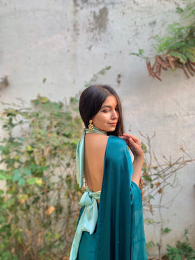 Satin Backless Halterneck Blouse with Basic Sari.