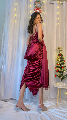 The Sangria Satin Ruched dress