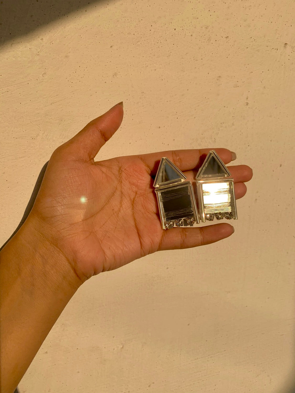 Overlapped Mirror earrings.