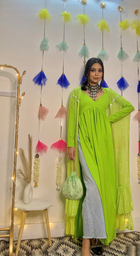 The Lucious Lime Green Kurta and Cardigan set