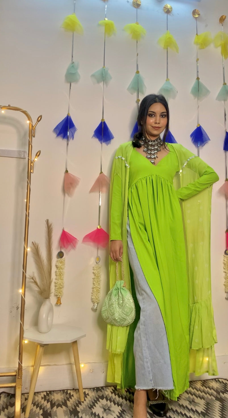 The Lucious Lime Green Kurta and Cardigan set
