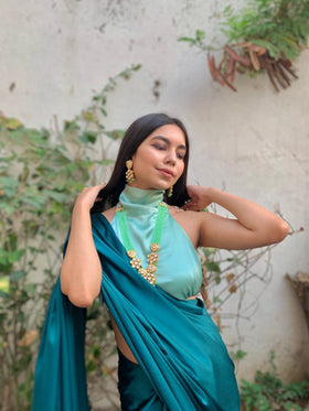 Satin Backless Halterneck Blouse with Basic Sari.