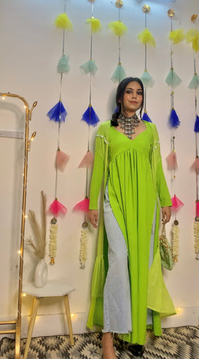 The Lucious Lime Green Kurta and Cardigan set