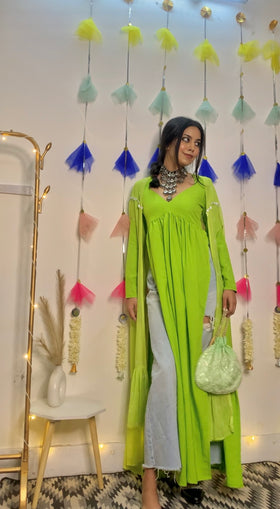 The Lucious Lime Green Kurta and Cardigan set