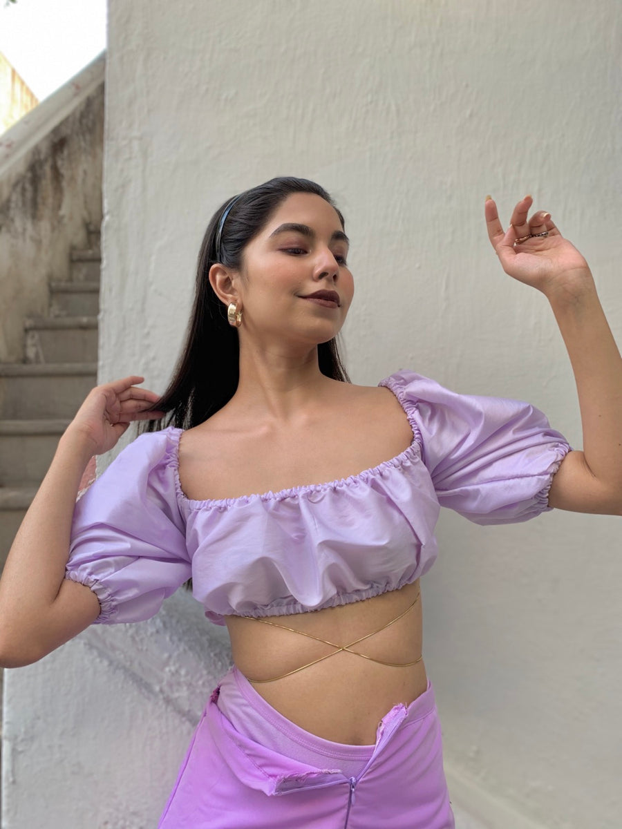 Snap Hook Balloon Sleeves croptop