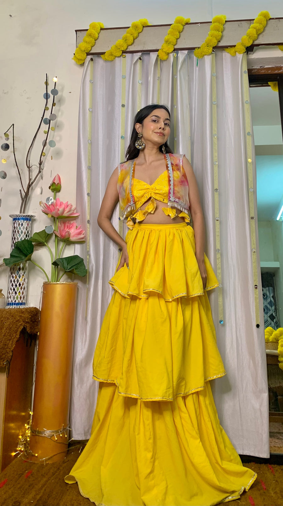 Tri-Layer Ruffle Lehenga with Tie-Dye jacket
