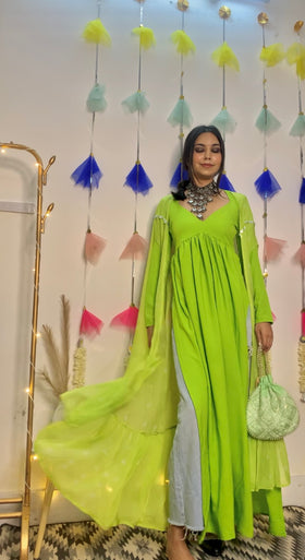 The Lucious Lime Green Kurta and Cardigan set