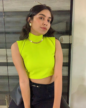 High collar basic Neon Green croptop