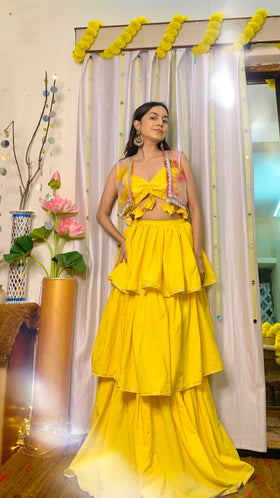 Tri-Layer Ruffle Lehenga with Tie-Dye jacket