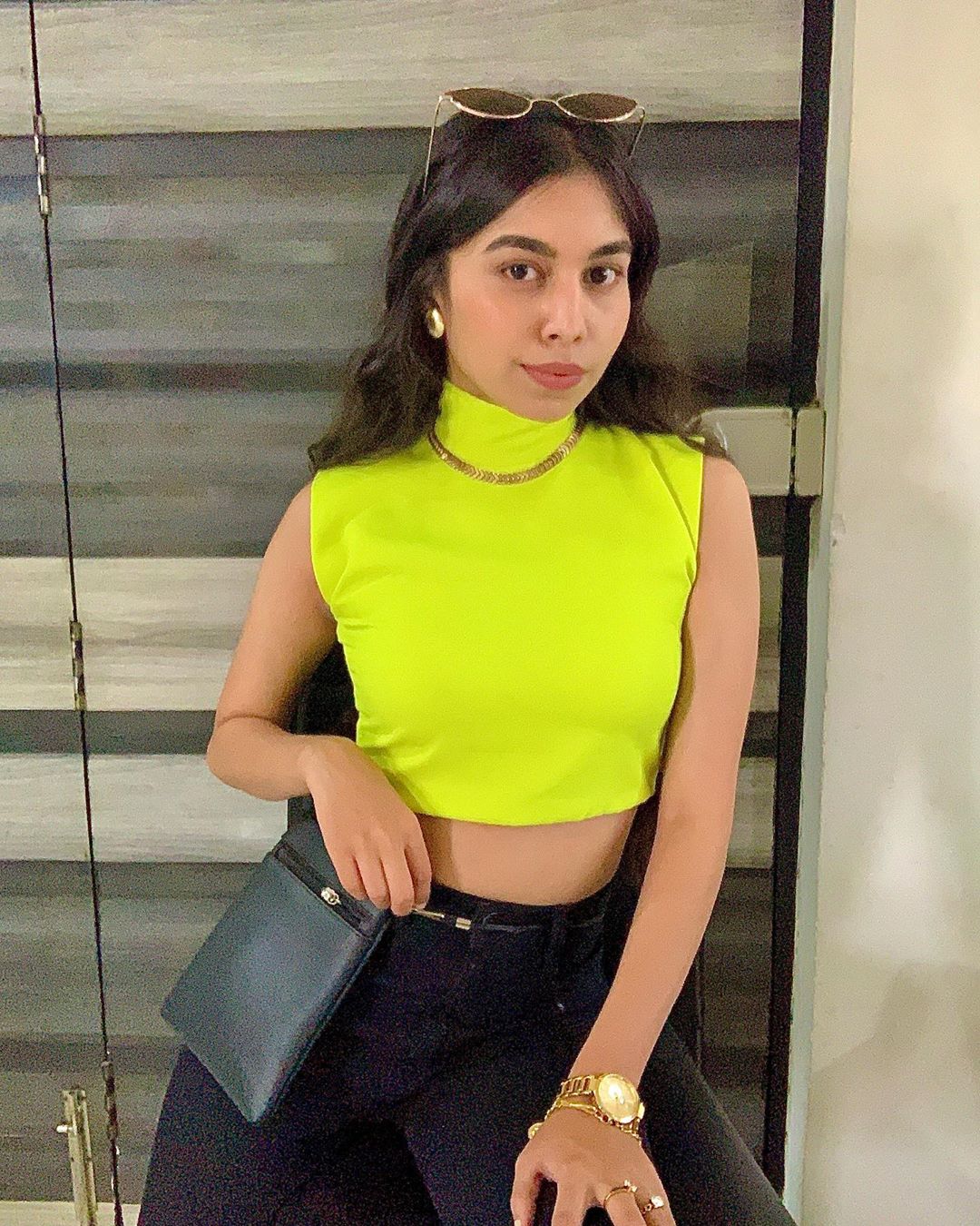 High collar basic Neon Green croptop
