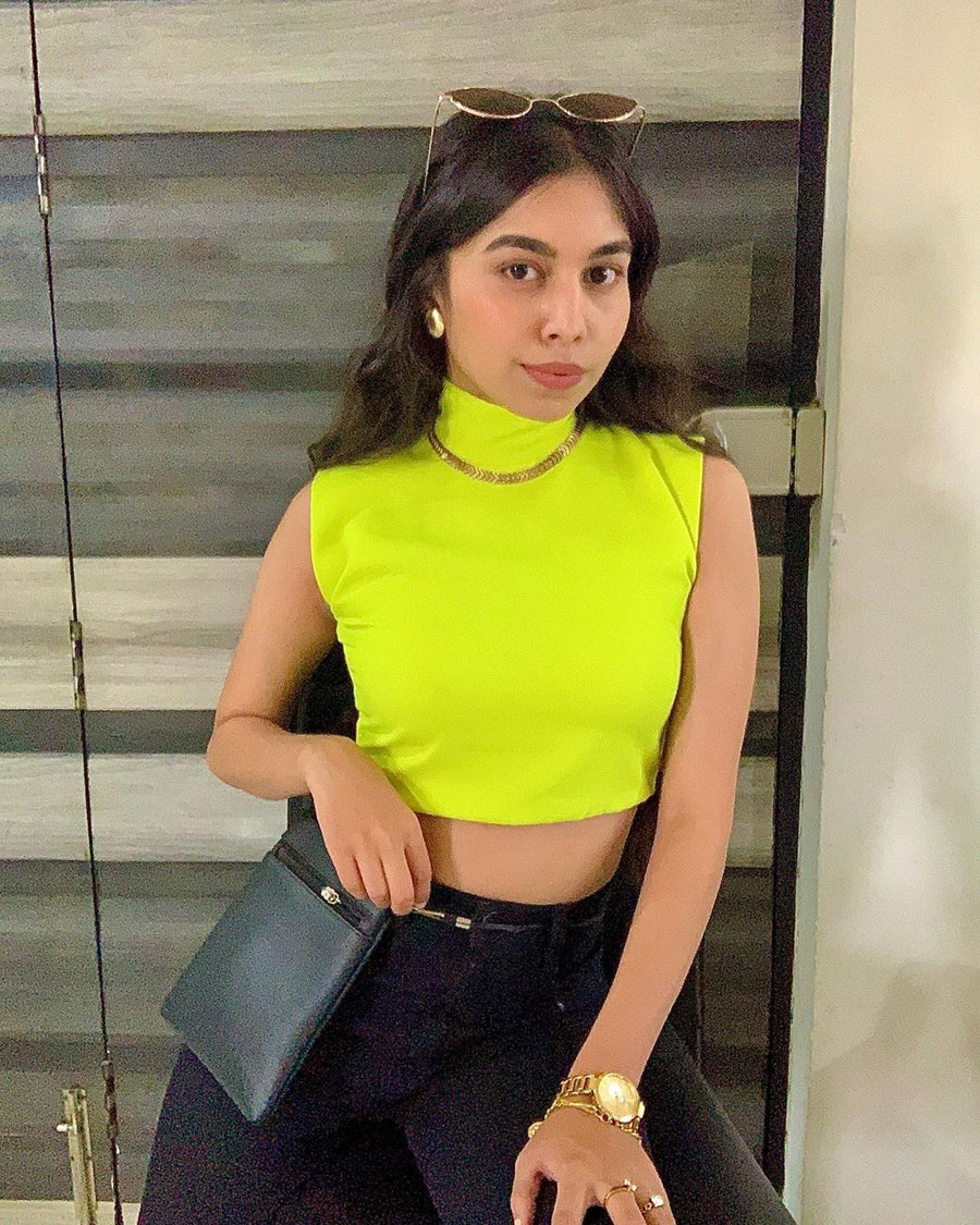 High collar basic Neon Green croptop