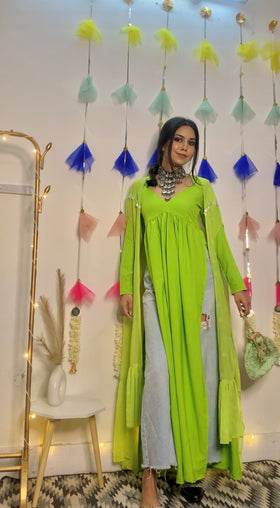 The Lucious Lime Green Kurta and Cardigan set