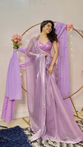 Lilac Butterfly Sequin Saree