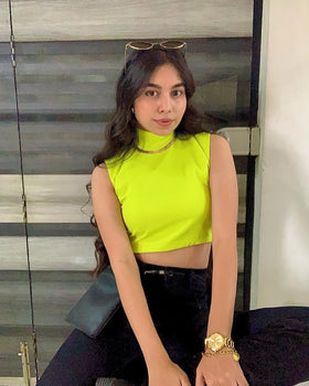 High collar basic Neon Green croptop