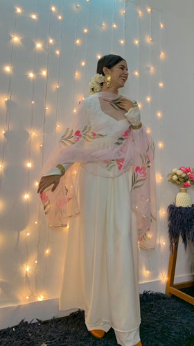 Hans waala Safed Floral Ethnic Co-ords set 
