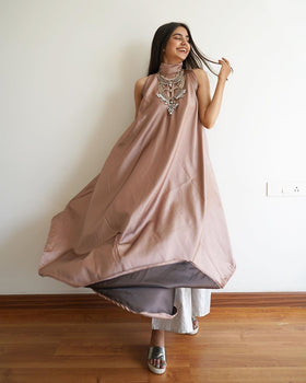 Basic Broad stand collar circular flare kurti with parallel pant