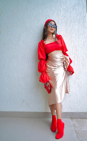 Tri-Ballon Lantern sleeves mini croptop