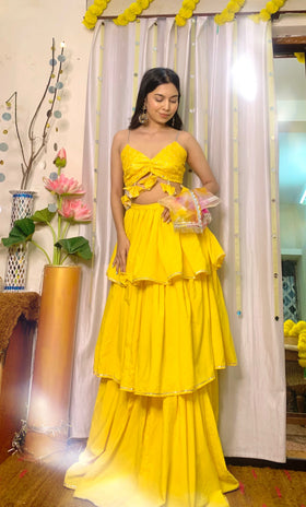 Tri-Layer Ruffle Lehenga with Tie-Dye jacket