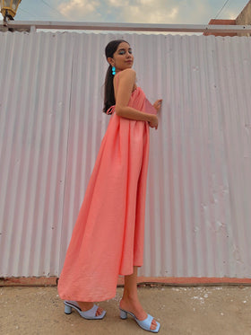 Halter Neck Gathered High-Low one Piece.