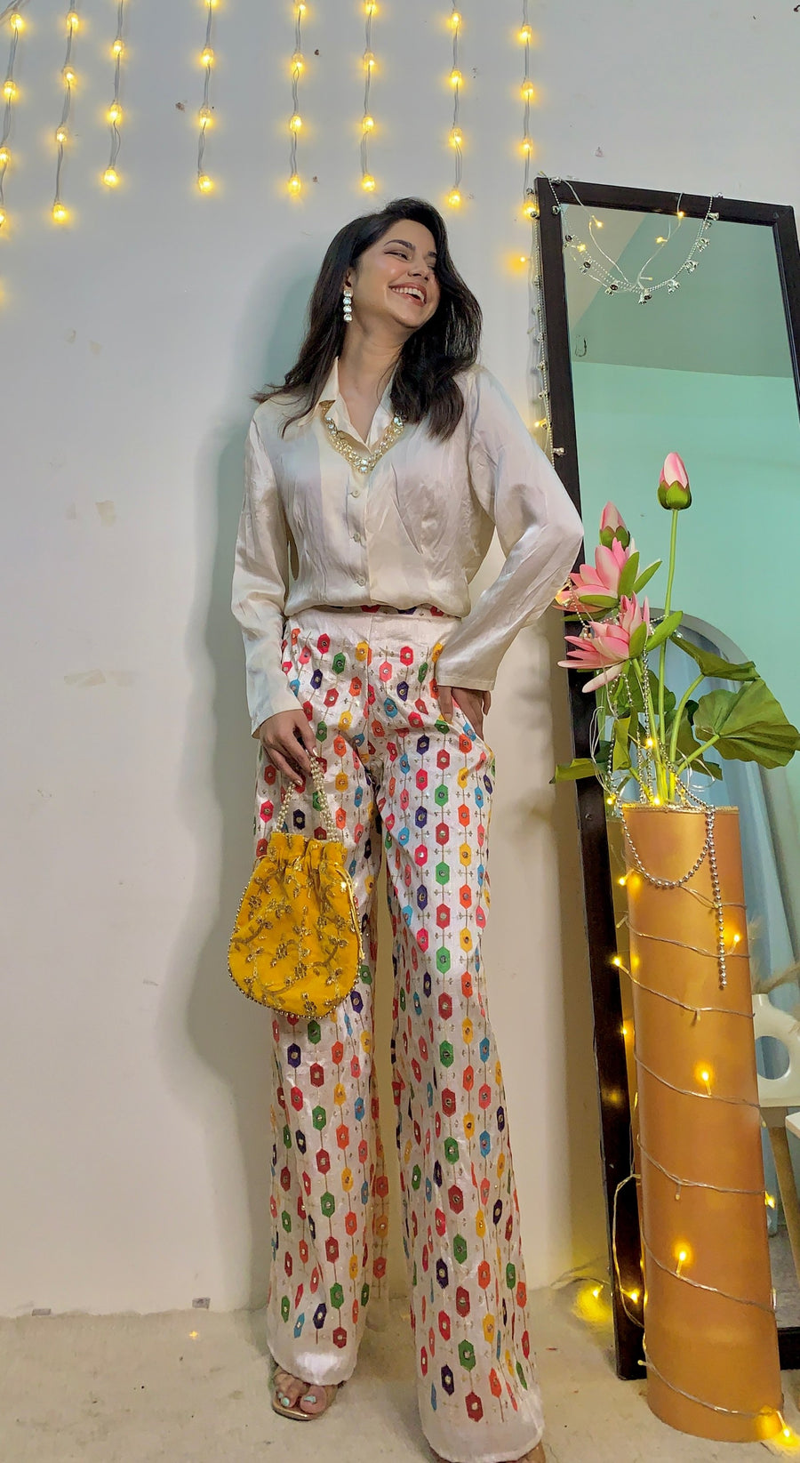 Satin Shirt with Embroidered Pant co-ords set
