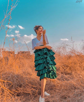 Retro length Ruffle skirt