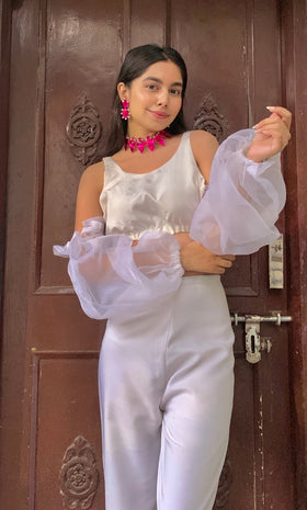 Transparent Balloon Sleeves mini croptop
