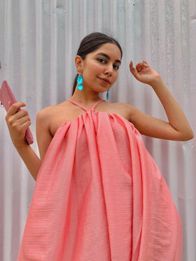 Halter Neck Gathered High-Low one Piece.