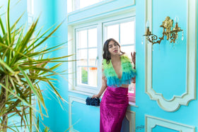 Blue Scale Ruffle Top
