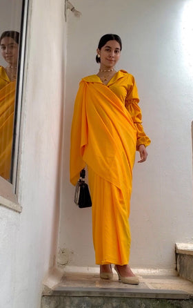Basic sari with semi-formal top.