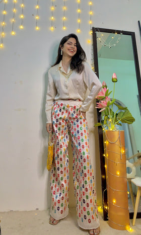 Satin Shirt with Embroidered Pant co-ords set