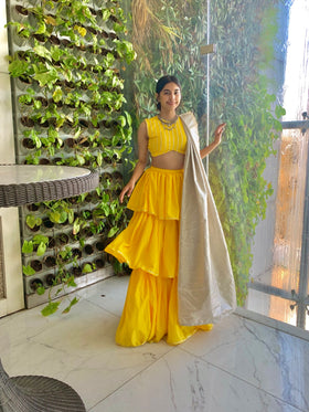 Tri-Layer Gota lace handwork Ruffle Lehenga.