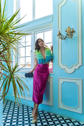 Blue Scale Ruffle Top