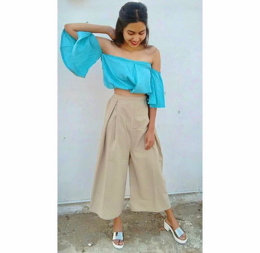 Circular flare offshoulder sleeves with culottes CO-ORDS.