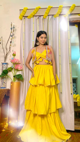 Tri-Layer Ruffle Lehenga with Tie-Dye jacket