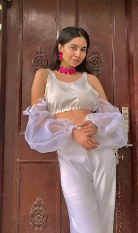 Transparent Balloon Sleeves mini croptop