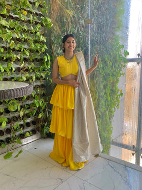 Tri-Layer Gota lace handwork Ruffle Lehenga.