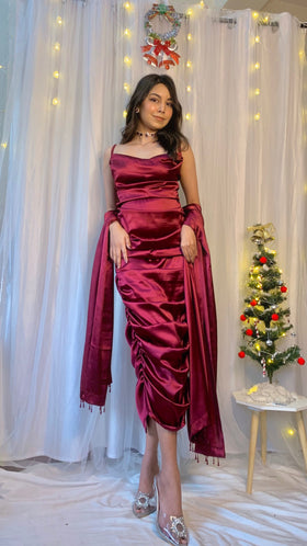 The Sangria Satin Ruched dress