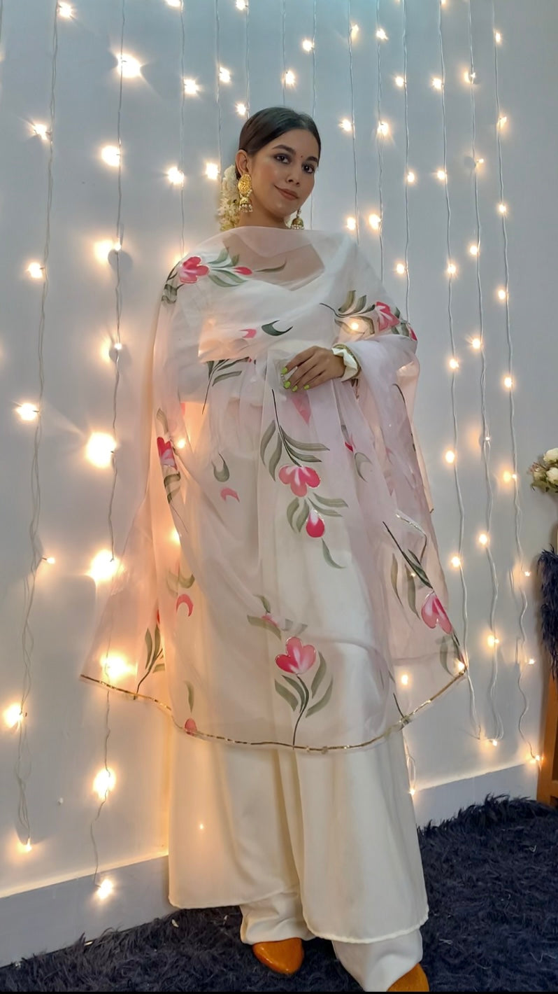 Hans waala Safed Floral Ethnic Co-ords set 